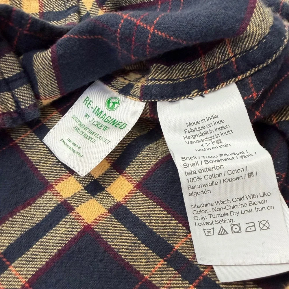 J.‎ Crew Re-Imagined Flannel Shirt Mens Large Navy Plaid Cotton Button Down